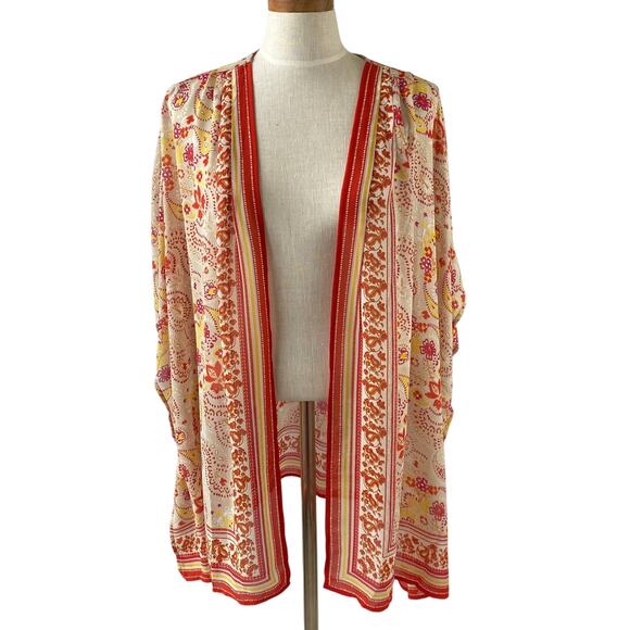 Belle by Kim Gravel Other - 2/$30 Belle by Kim Gravel Sheer Paisley Kimono Top Women Plus 1X Orange Boho